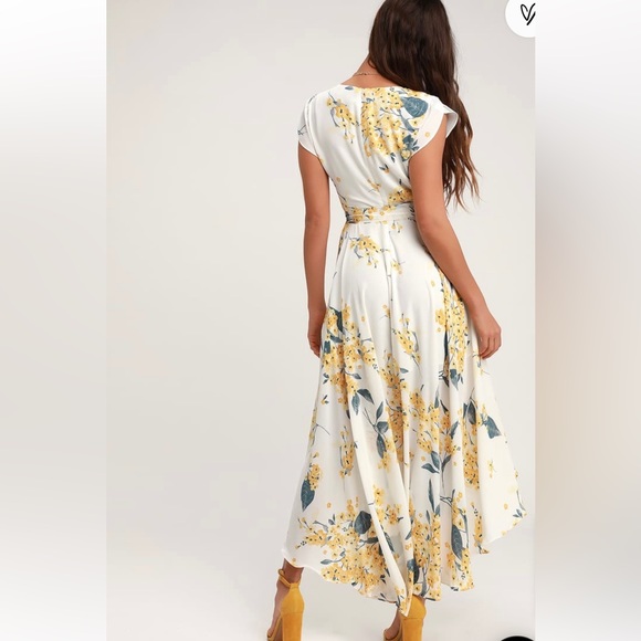 *SOLD* Lulús French Countryside White and Yellow Floral Print High-Low Dress - Picture 2 of 7